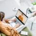 Woman on computer call